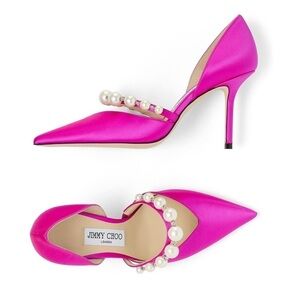 New JIMMY CHOO Aurelie 85 Satin Pearl Pumps heel